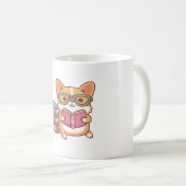 メガネをかけた本を読むかわいいコーギー コーヒーマグカップ (正面右)