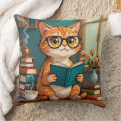 メガネをかけた本を読むかわいい猫 クッション (ブランケット)