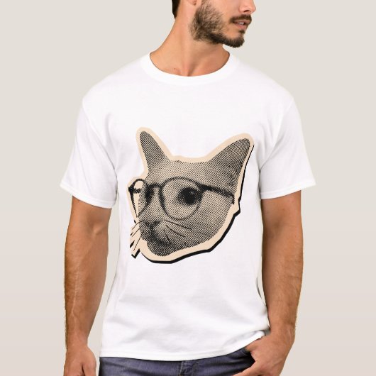 メガネをかけた猫のスマートなデザイン Tシャツ (正面)