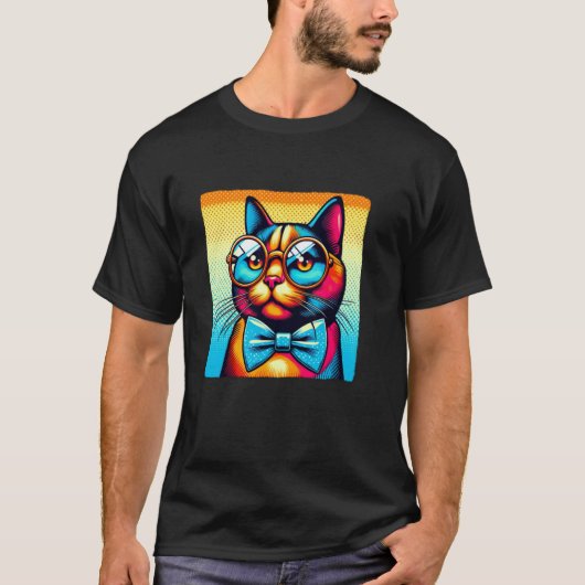 メガネをかけた猫 Tシャツ (正面)