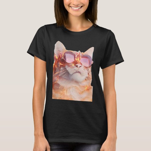 メガネをかけた猫 Tシャツ (正面)