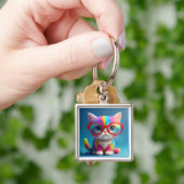 メガネをかけた虹色の子猫-46568 キーホルダー (手)