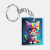 メガネをかけた虹色の子猫-46568 キーホルダー (正面左)