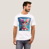 メガネをかけた虹色の子猫-46568 Tシャツ (正面フル)