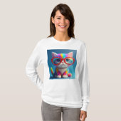 メガネをかけた虹色の子猫-46568 Tシャツ (正面フル)