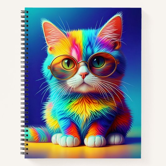 メガネをかけた虹色の猫の肖像画-47567 ノートブック (正面)