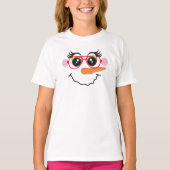 メガネをかけた雪だるまの女の子の顔のキッズTシャツ Tシャツ (正面)