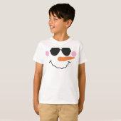 メガネをかけた雪だるまの顔のキッズTシャツ Tシャツ (正面フル)