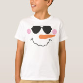 メガネをかけた雪だるまの顔のキッズTシャツ Tシャツ (正面)