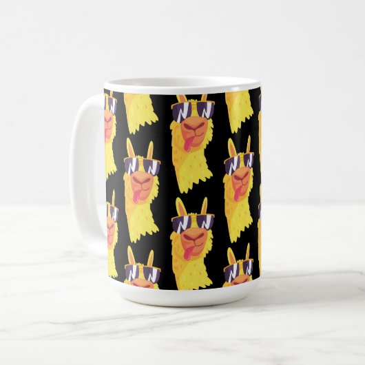 メガネをかけた面白いラマの顔のパターン コーヒーマグカップ (正面左)