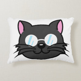 メガネをかけているダークキャットブラックキャットグレー猫 アクセントクッション