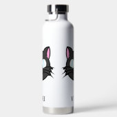 メガネをかけているダークキャットブラックキャットグレー猫 ウォーターボトル (右面)