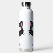 メガネをかけているダークキャットブラックキャットグレー猫 ウォーターボトル (左面)