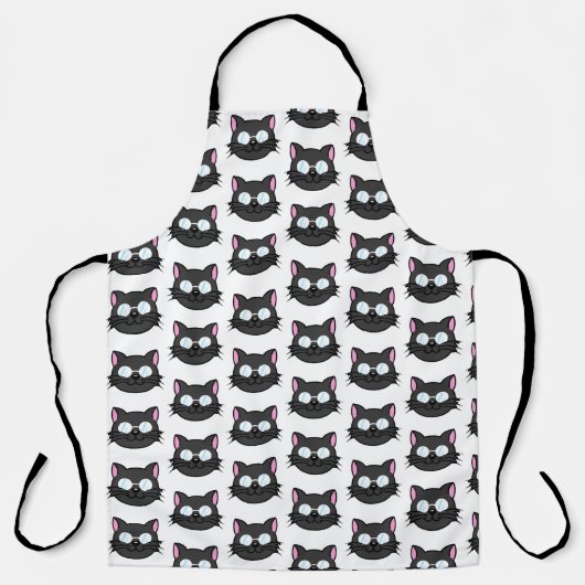 メガネをかけているダークキャットブラックキャットグレー猫 エプロン (正面)