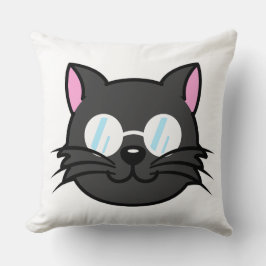 メガネをかけているダークキャットブラックキャットグレー猫 クッション