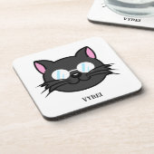 メガネをかけているダークキャットブラックキャットグレー猫 コースター (左側)