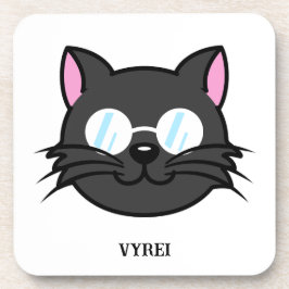 メガネをかけているダークキャットブラックキャットグレー猫 コースター