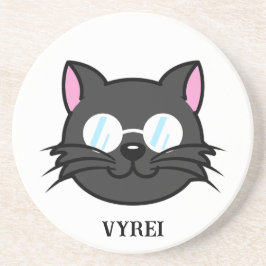 メガネをかけているダークキャットブラックキャットグレー猫 コースター