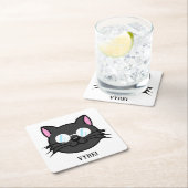 メガネをかけているダークキャットブラックキャットグレー猫 スクエアペーパーコースター (インサイチュ)