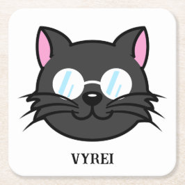 メガネをかけているダークキャットブラックキャットグレー猫 スクエアペーパーコースター