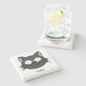 メガネをかけているダークキャットブラックキャットグレー猫 ストーンコースター (横)