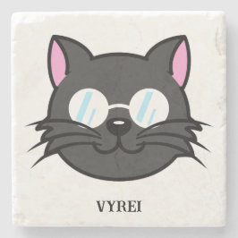 メガネをかけているダークキャットブラックキャットグレー猫 ストーンコースター