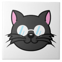 メガネをかけているダークキャットブラックキャットグレー猫 タイル