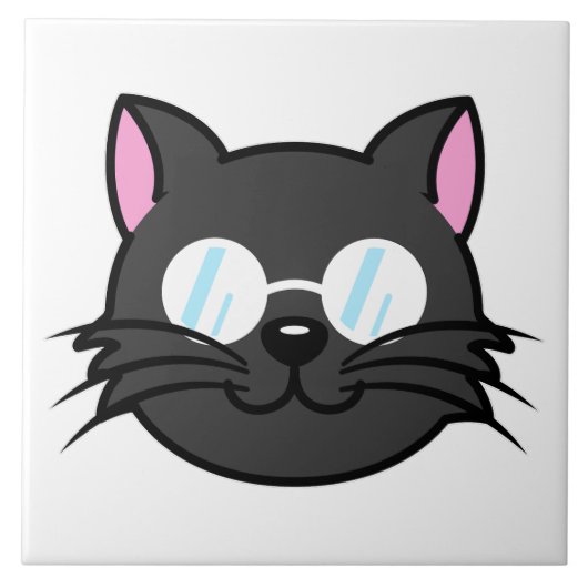 メガネをかけているダークキャットブラックキャットグレー猫 タイル (正面)