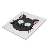 メガネをかけているダークキャットブラックキャットグレー猫 タイル (側面)