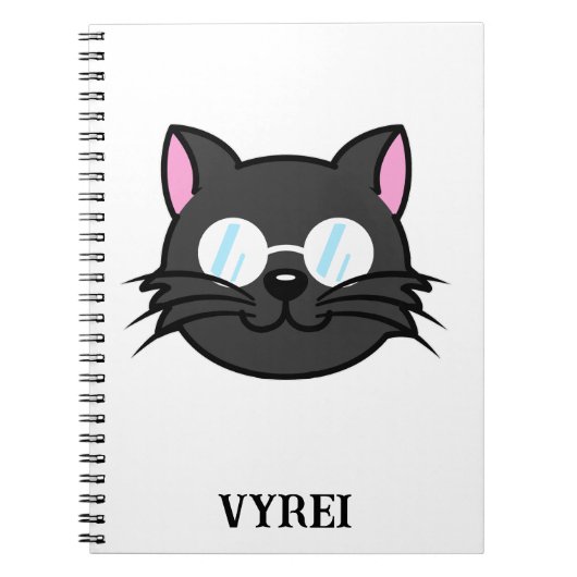 メガネをかけているダークキャットブラックキャットグレー猫 ノートブック (正面)