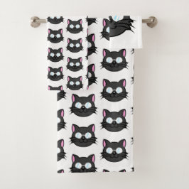 メガネをかけているダークキャットブラックキャットグレー猫 バスタオルセット