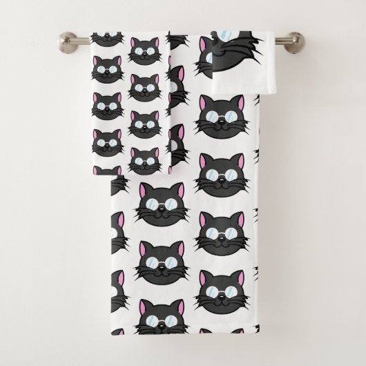 メガネをかけているダークキャットブラックキャットグレー猫 バスタオルセット (インサイチュ)