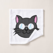 メガネをかけているダークキャットブラックキャットグレー猫 バスタオルセット (ウォッシュタオル)