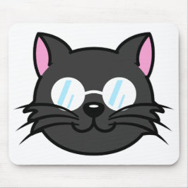 メガネをかけているダークキャットブラックキャットグレー猫 マウスパッド