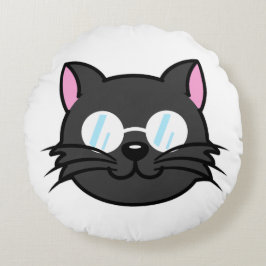 メガネをかけているダークキャットブラックキャットグレー猫 ラウンドクッション