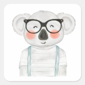 メガネをかけている可愛いコアラ スクエアシール (正面)