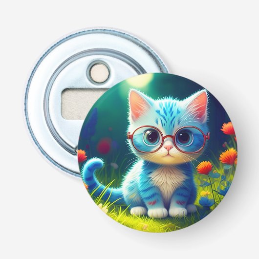 メガネをかけている可愛いブルーの子猫–276548 栓抜き (正面)