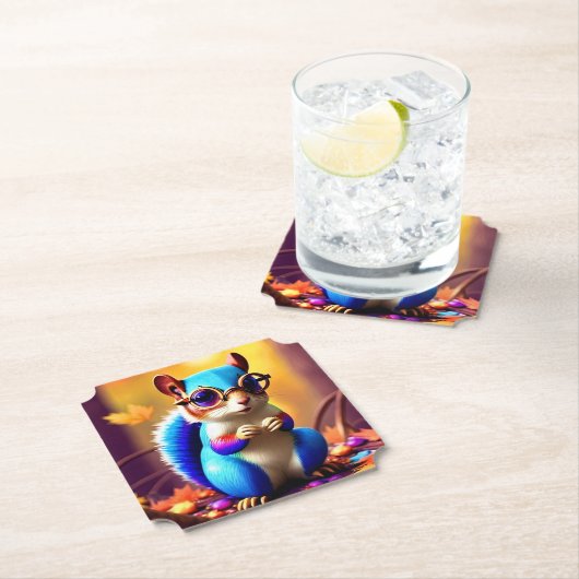 メガネをかけている可愛い青リス–46506 ペーパーコースター (インサイチュ)