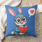 メガネをかけ本を読むかわいいウサギ クッション (ブランケット)