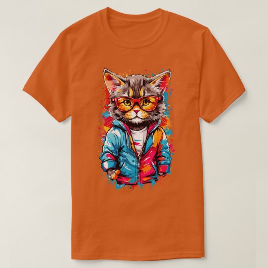 メガネカラフルをかけた落書き小猫 Tシャツ (デザイン正面)
