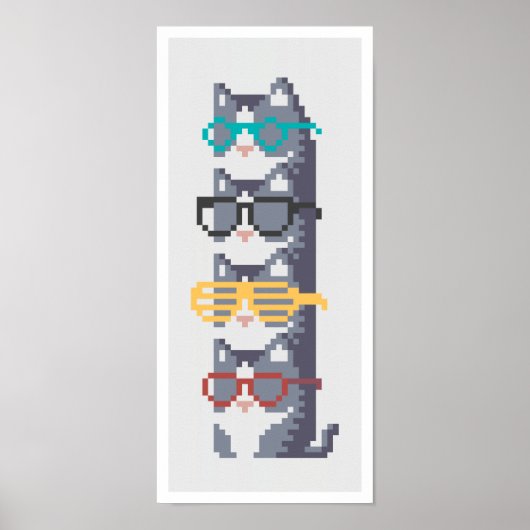 メガネパイルピクセルアートのミニキャッツ ポスター (正面)