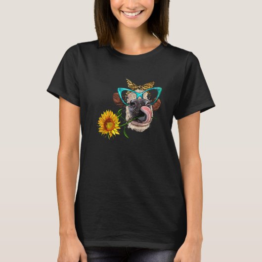 メガネヘッドバンドひまわり動物農場を備えたハイファー Tシャツ (正面)