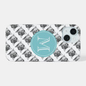 メガネ柄の可愛い猫カスタムモノグラム iPhone 15ケース (裏面横)