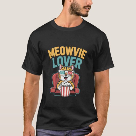 メガネ猫とポップコーン Tシャツ (正面)