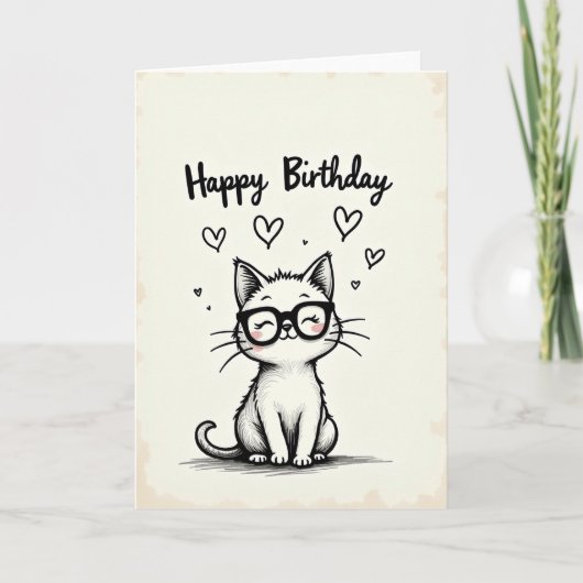 メガネ猫の誕生日カード カード (正面)