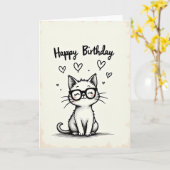 メガネ猫の誕生日カード カード (黄色い花)