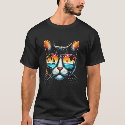 メガネ猫レトロサングラス Tシャツ (正面)