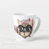 メガネ猫「ニャー」デザイン カフェラテマグ (右アングル)