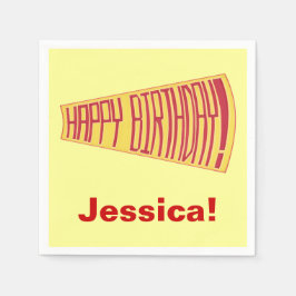 メガフォンイエローレッドハッピーバースデーナプキンス スタンダードカクテルナプキン