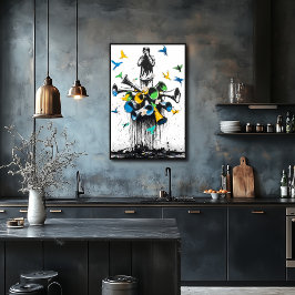 メガホンと鳥を持つグラフィティマン – 抗議 ポスター